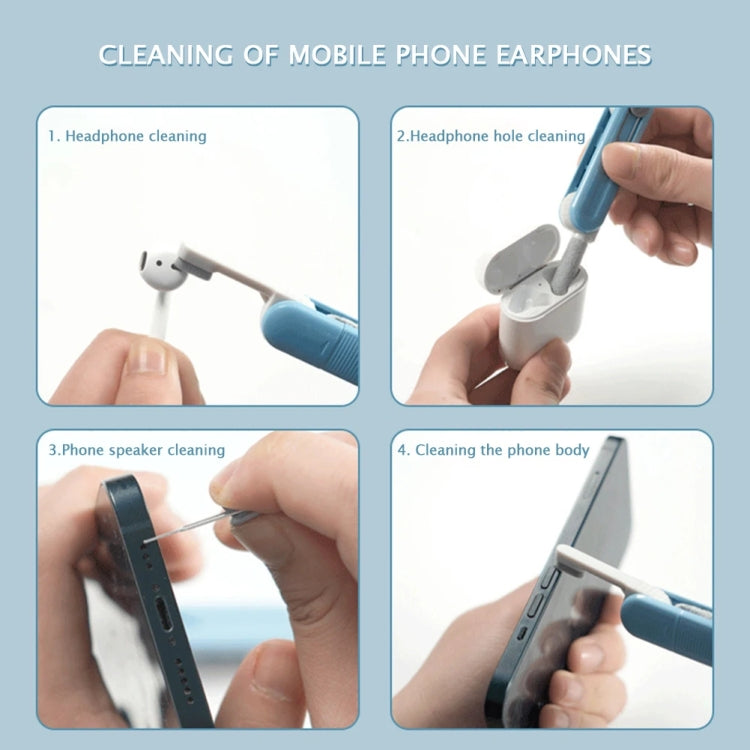 Brosse de nettoyage multifonction pour écouteurs Bluetooth, outil de dépoussiérage pour téléphone, bleu ciel, gris